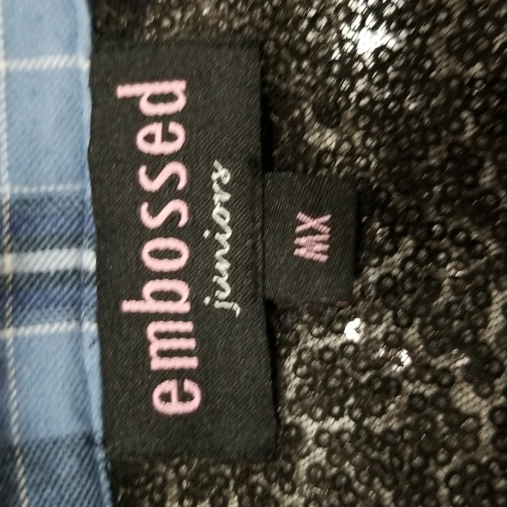 Embossed Sequin Back Checkered Flannel Tunic Shirt - image 8